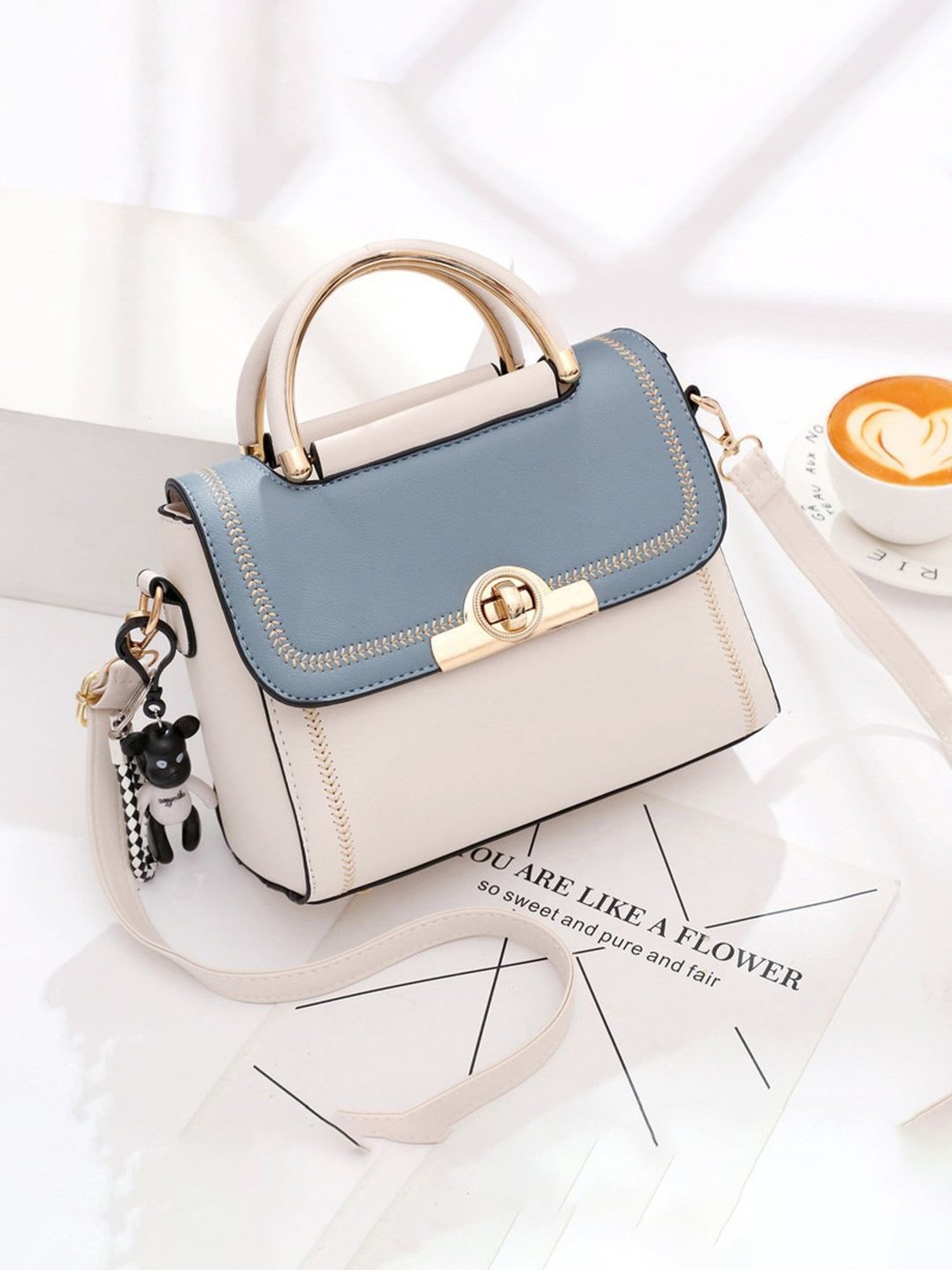 Angeline Beige Solid Medium Satchel Handbag