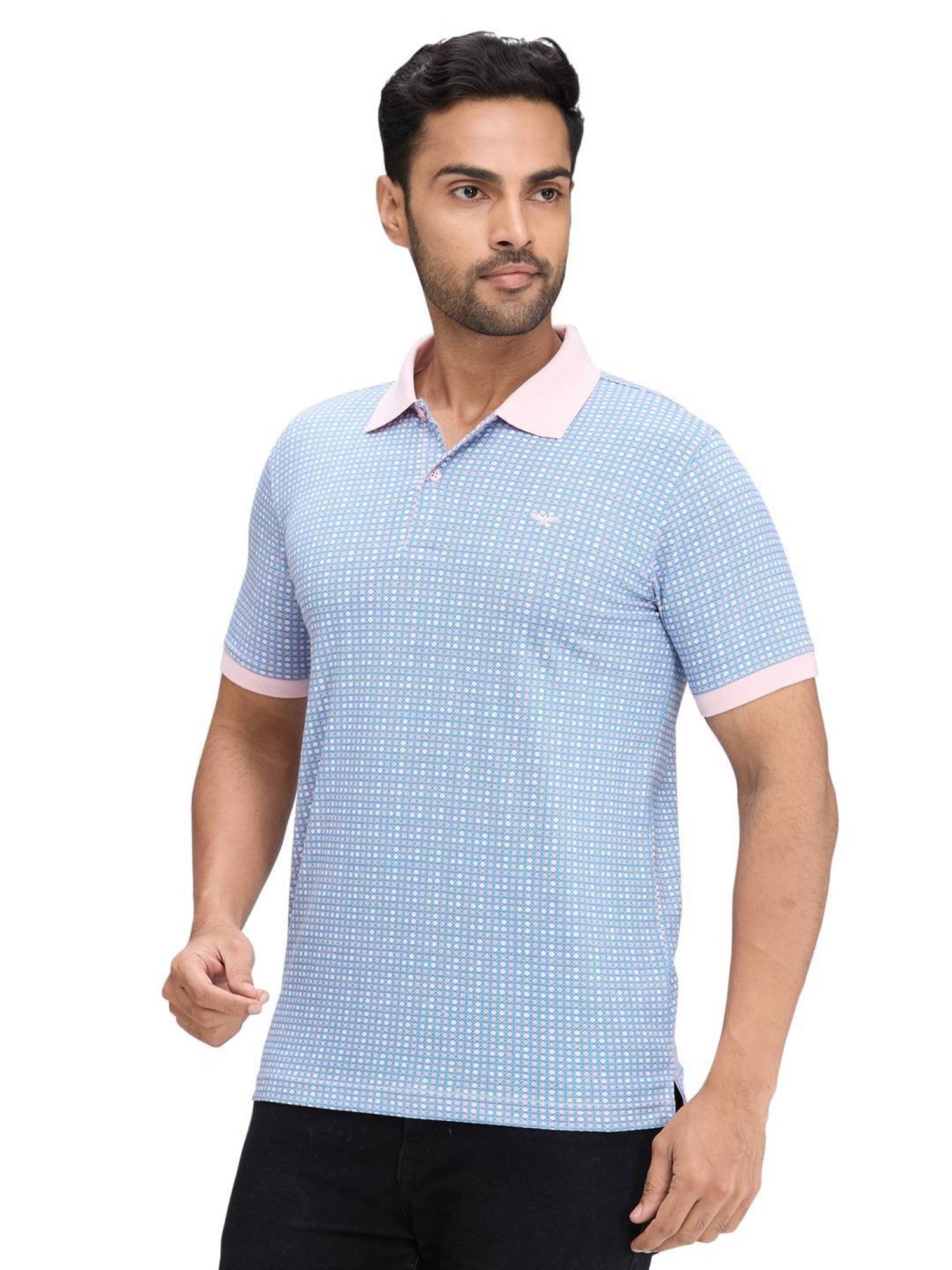 Park Avenue Blue Slim Fit Printed Polo T-Shirt