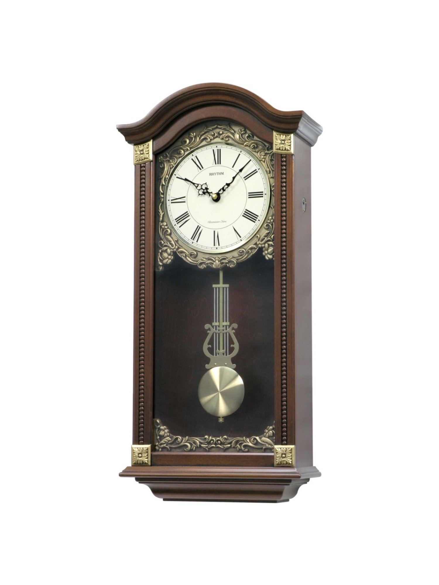 RHYTHM Dark Brown Wood Elegant Vertical Crown Wall Clock