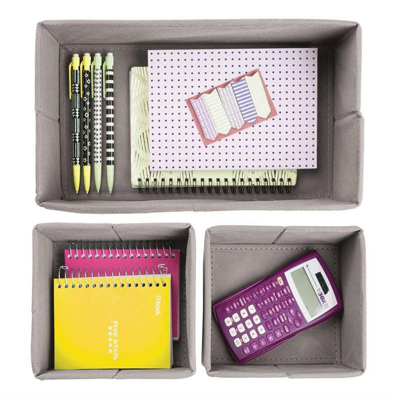 mDesign Chevron Fabric Desk Drawer Storage Organizer for Office Supplies, Highlighters, Pens, Notepads, Scissors, Tape - Set of 6, Taupe/Natural