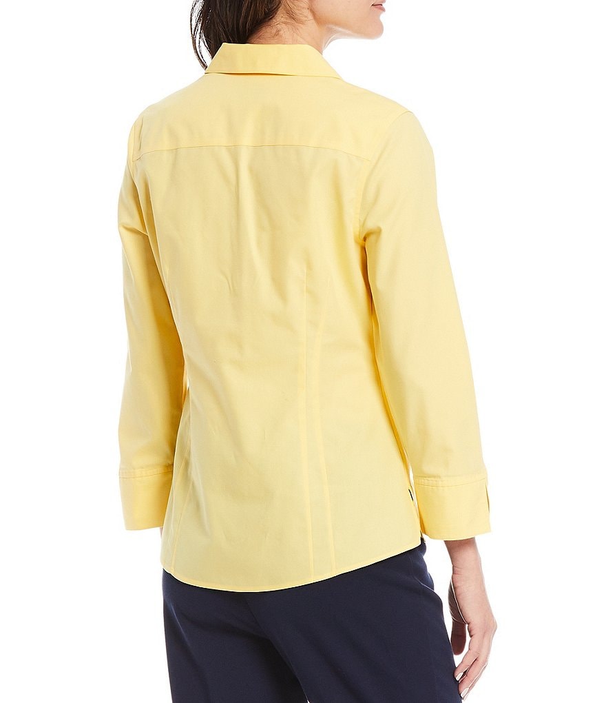 Investments Taylor Gold Label Non-Iron Point Collar Y-Neck 3/4 Sleeve Button Front Shirt