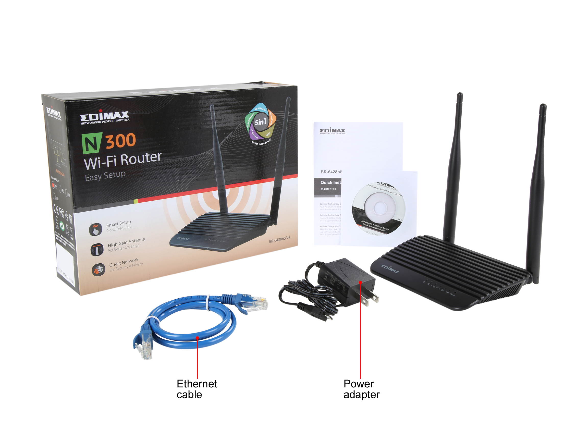 EDIMAX BR-6428nS V4 5-in-1 N300 Wi-Fi Router, Access Point, Range Extender, Wi-Fi Bridge & WISP