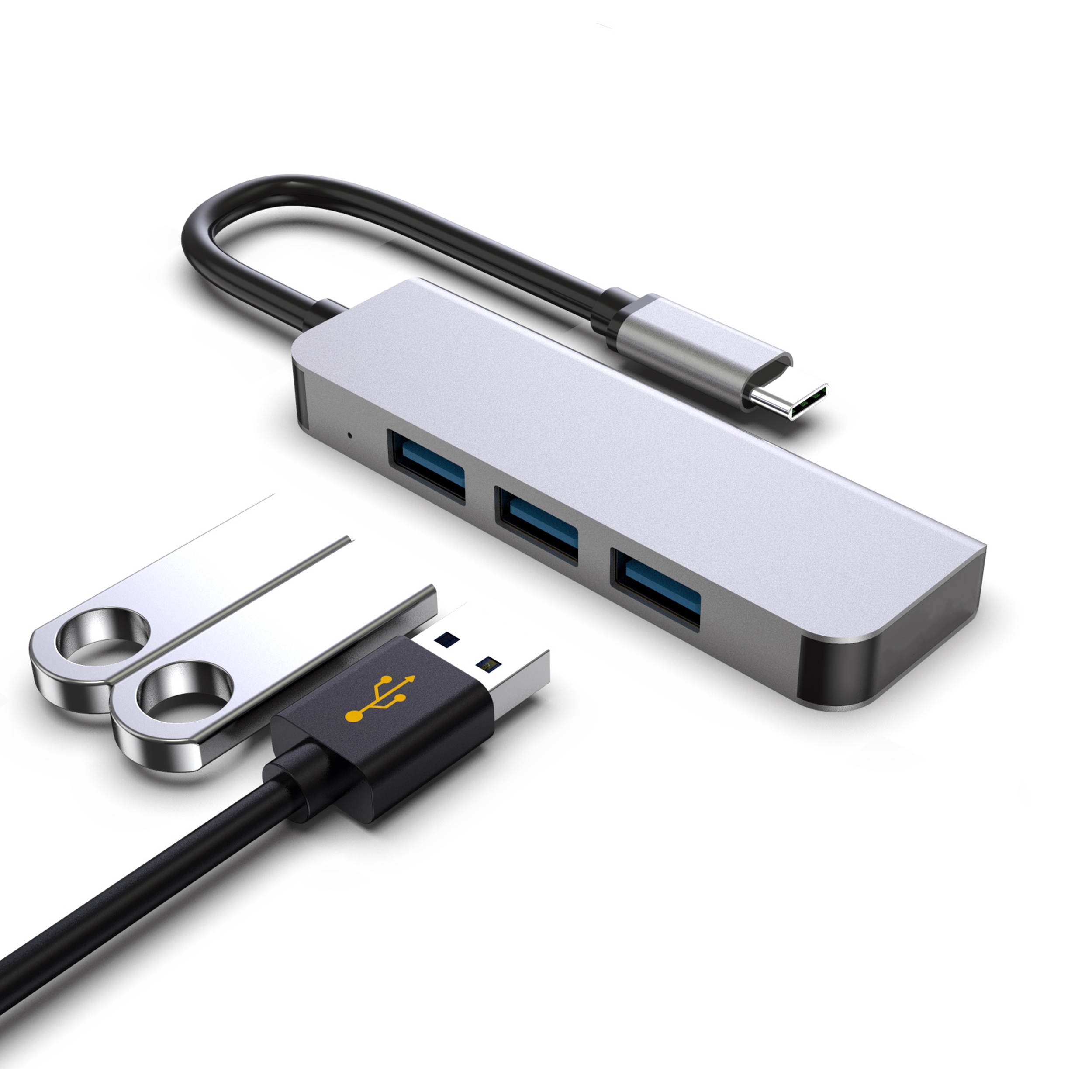 Computer USB converter 4 in 1 hub, HDMI Port Max 4K UHD 3840*2160@30HZ with  3 USB 3.0 Hub Ports up to 5Gbps for data syncing, Suitable for the Mac with TYPE C interface and mouse, card reader,etc.