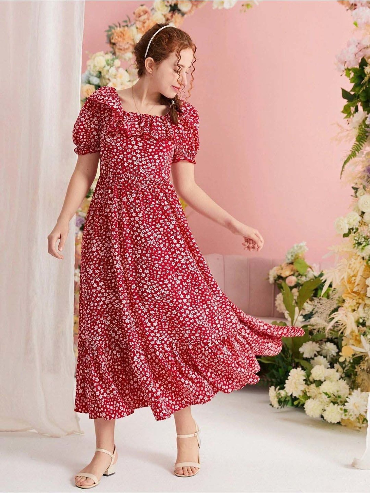 Bolly Lounge Girls Ruby Red Floral Dress