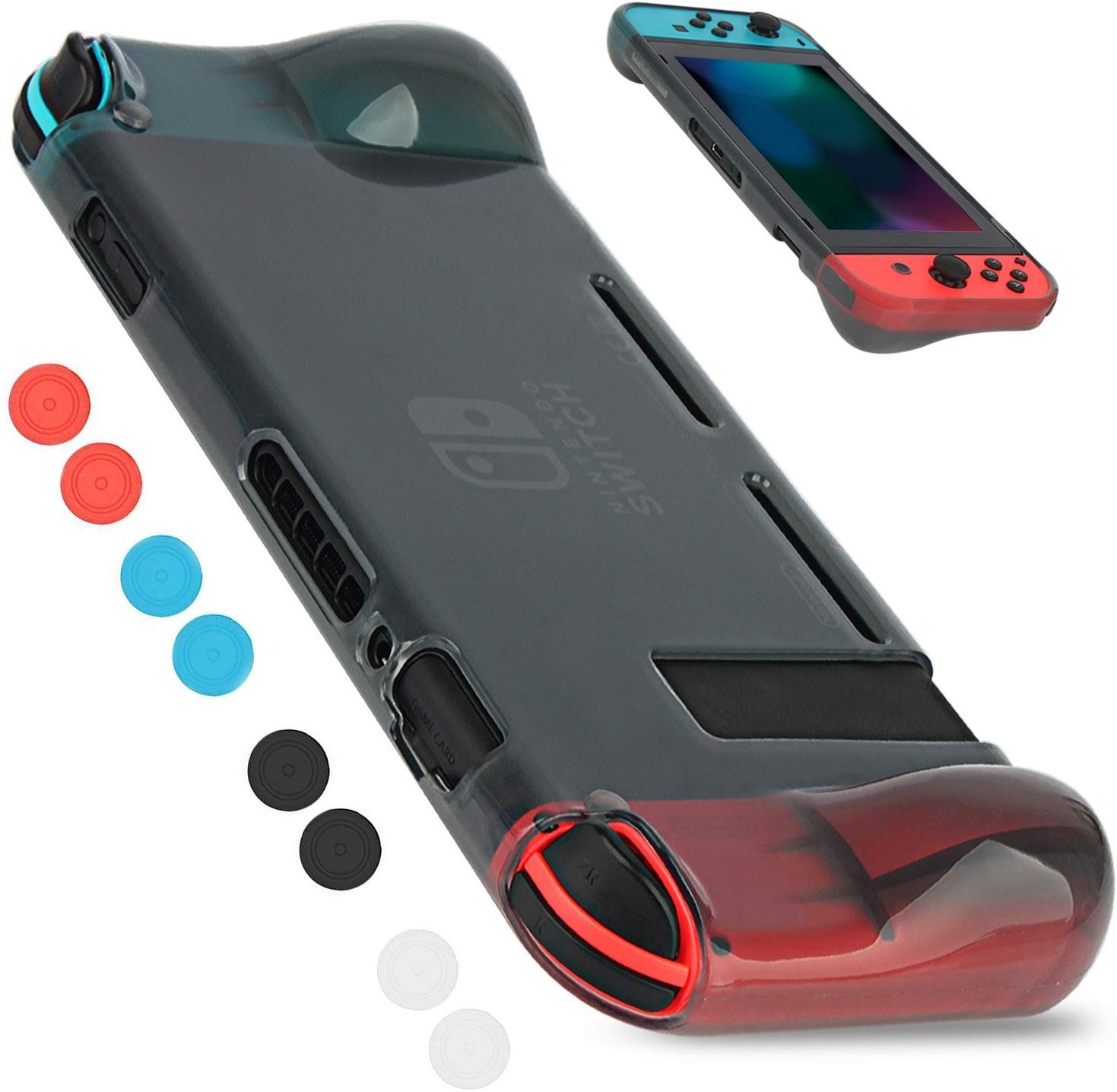 Protective Case Cover for Nintendo Switch Comfortable Soft TPU Grip Case and Ergonomic Anti-Scratch Shock-Absorption Cover for Nintendo Switch 2017 with 8 Thumb Grips Caps