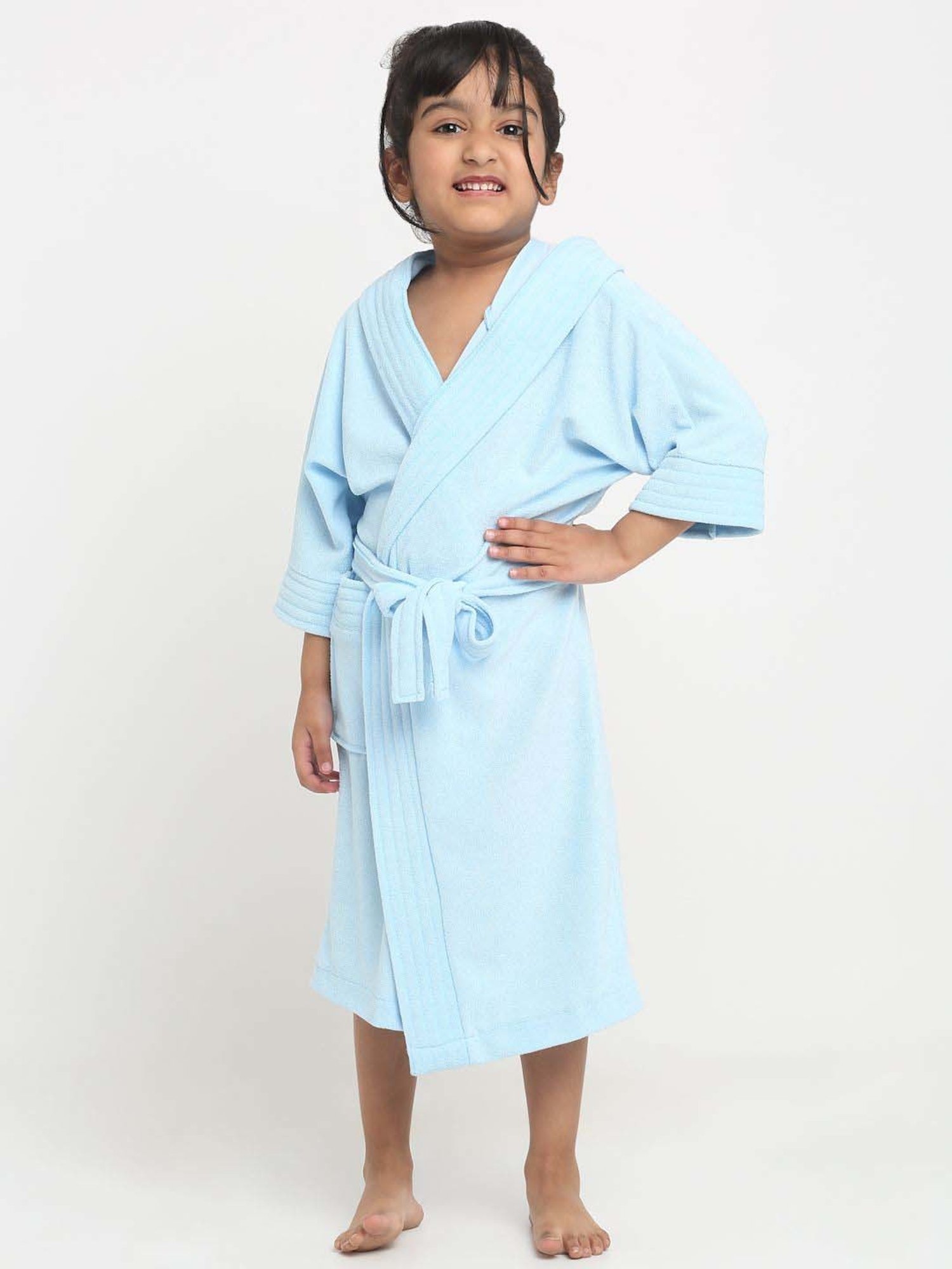 Creeva Everyday Red & Navy 225 GSM Micro Terry Bathrobe with Front Pocket & Kimono Collar