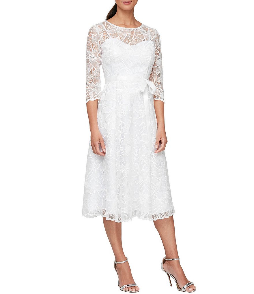 Kay Unger Long Bishop Sleeve V-Neck Crepe A-Line Dress