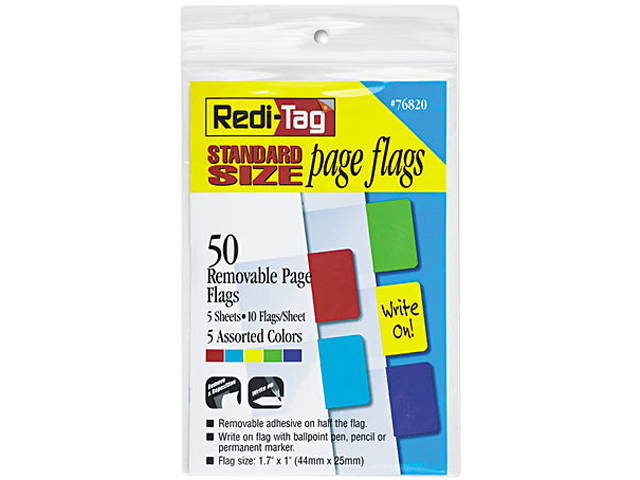 Removable Page Flags, Red/Blue/Green/Yellow/Purple, 10/Color, 50/Pack