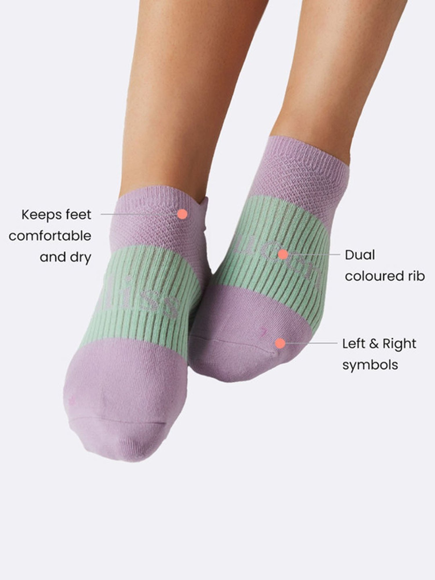 BlissClub Green & Purple All Day Performance Socks - Pack of 3