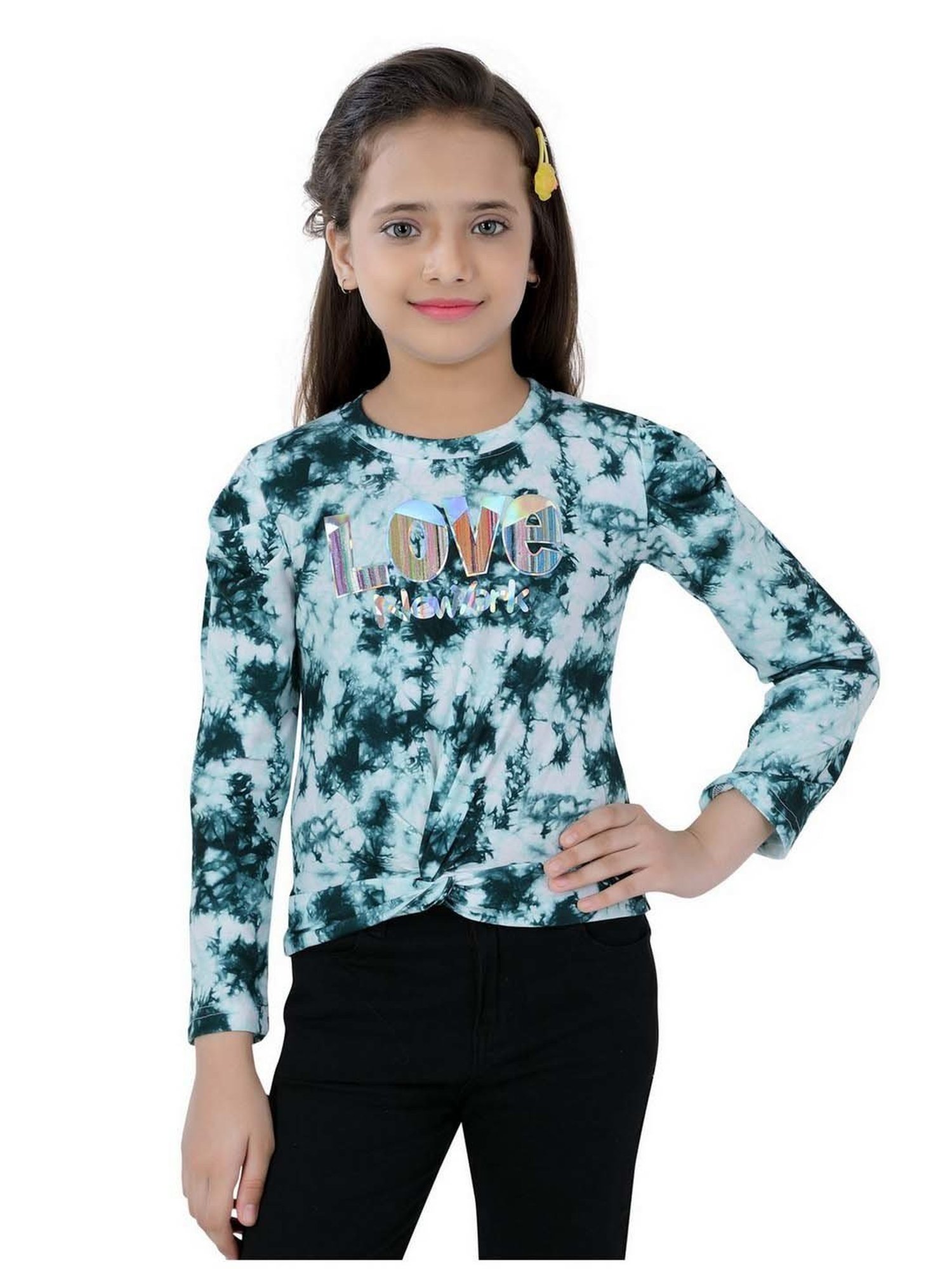 poplins Kids Blue & White Cotton Printed Full Sleeves Top