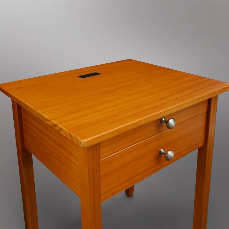 Solid Wood Nightstand with USB Port Honey Oak - Flora Home