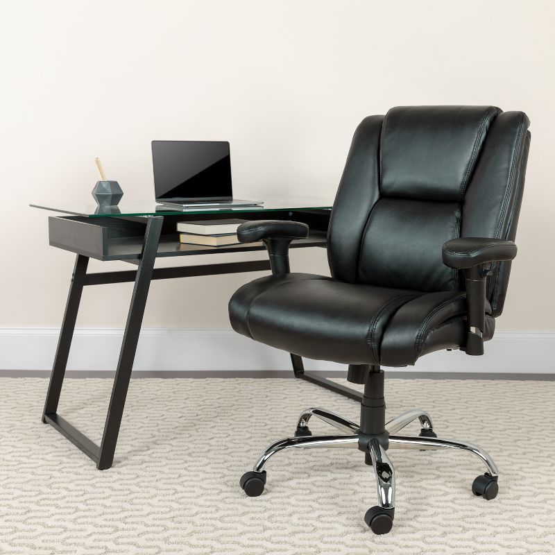 Emma and Oliver 400 lb. Big & Tall Black LeatherSoft Task Adjustable Arm Ergonomic Office Chair