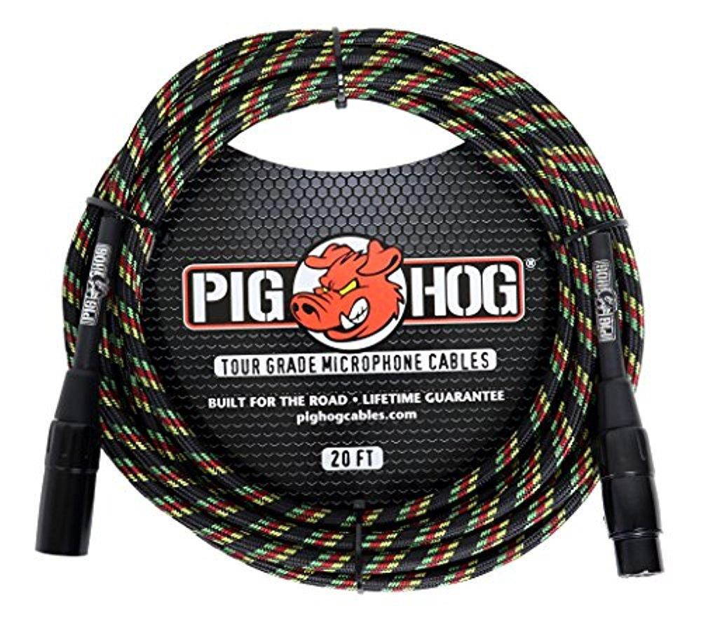 Pig Hog PHM20RAS High Performance Rasta Stripes Woven XLR Microphone Cable, 20 ft.