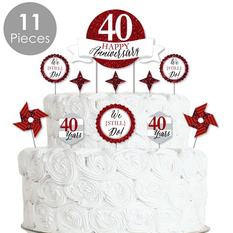Big Dot of Happiness We Still Do - 40th Wedding Anniversary - Anniversary Party Cake Decorating Kit - Happy Anniversary Cake Topper Set - 11 Pieces