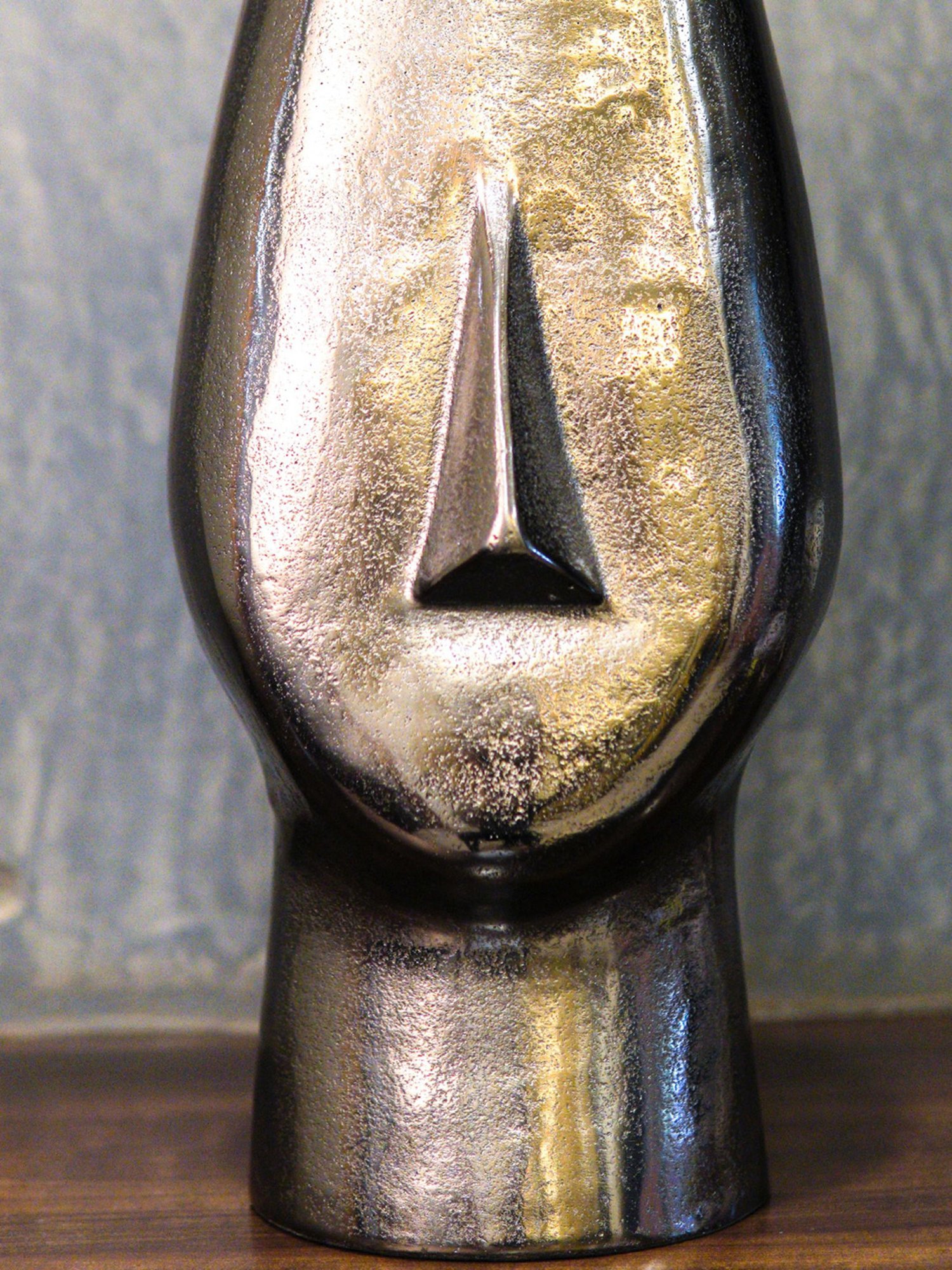 Ambi Quirky Pure Brass Face Flower Vase Table Art (Silver)