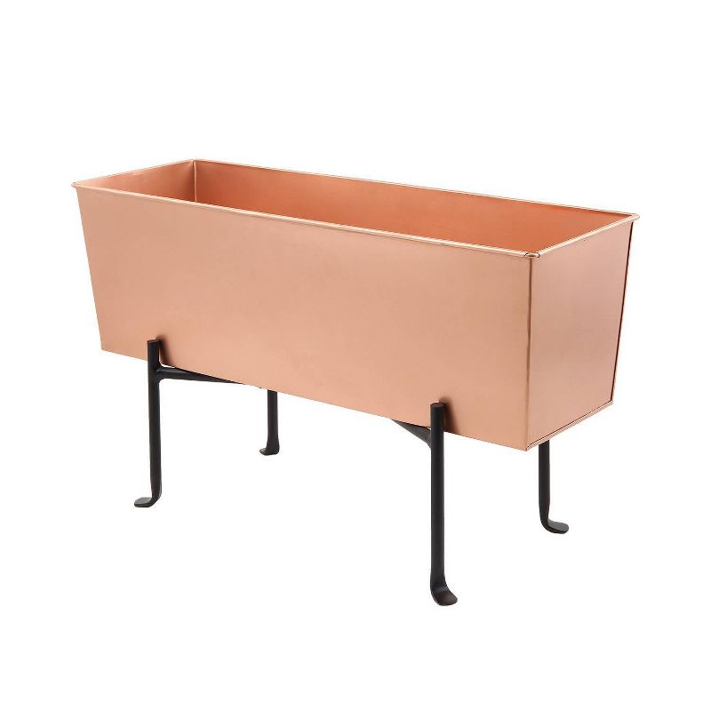 Medium Galvanized Metal Rectangular Planter Box with Folding Stand Copper - ACHLA Designs