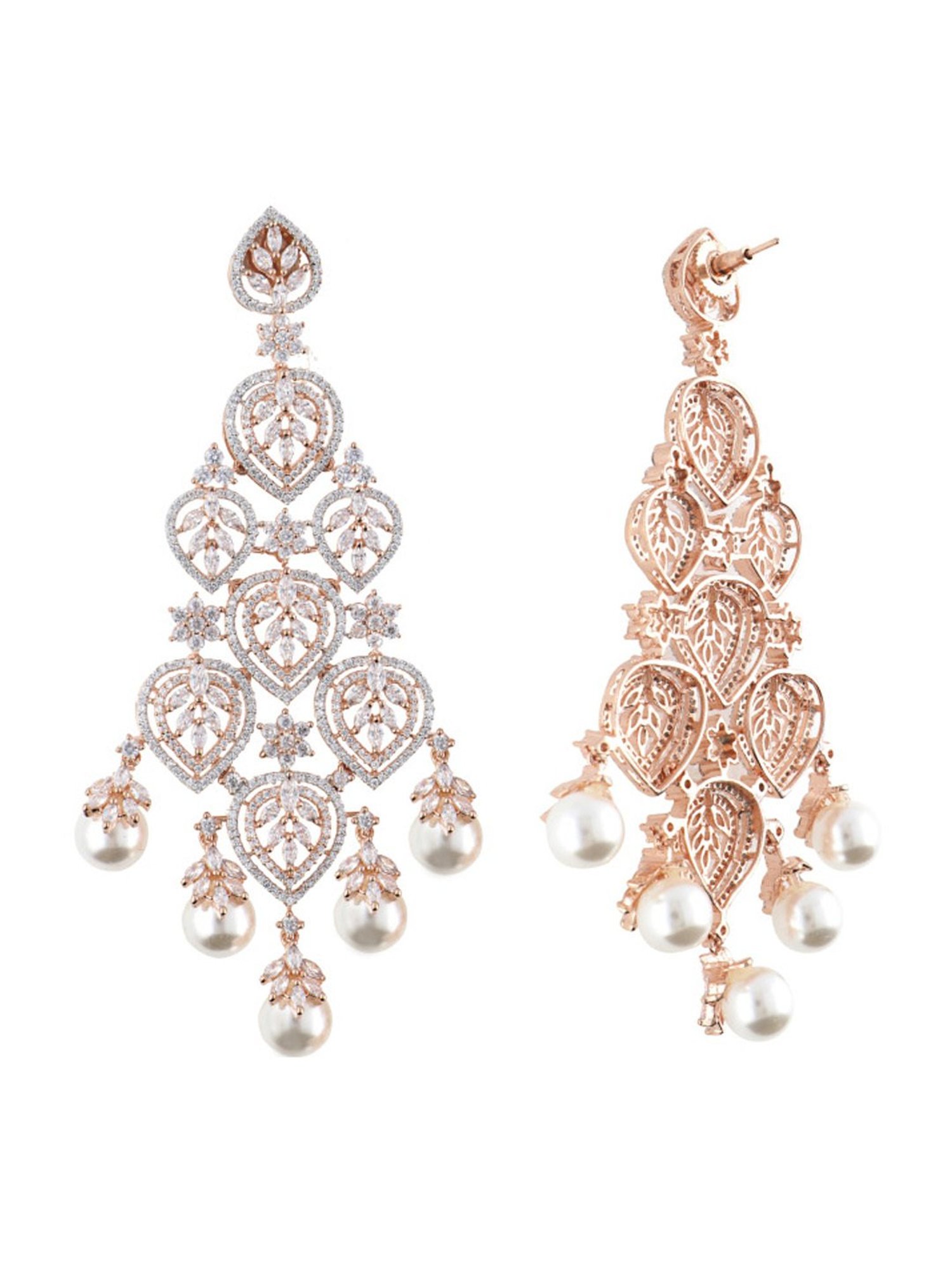 Curio Cottage Rose Gold Florescence Diamante Cascade White Chandelier Earrings