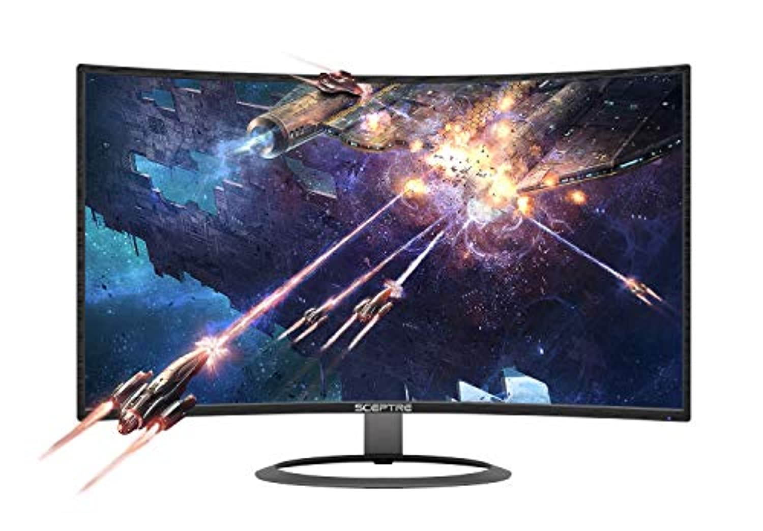 Sceptre 27" Curved 75Hz LED Monitor C278W-1920R Full HD 1080P HDMI DisplayPort VGA Speakers, Ultra Thin Metal Black, 1800R immersive curvature, 2018,Metallic Black (C278W-1920R)