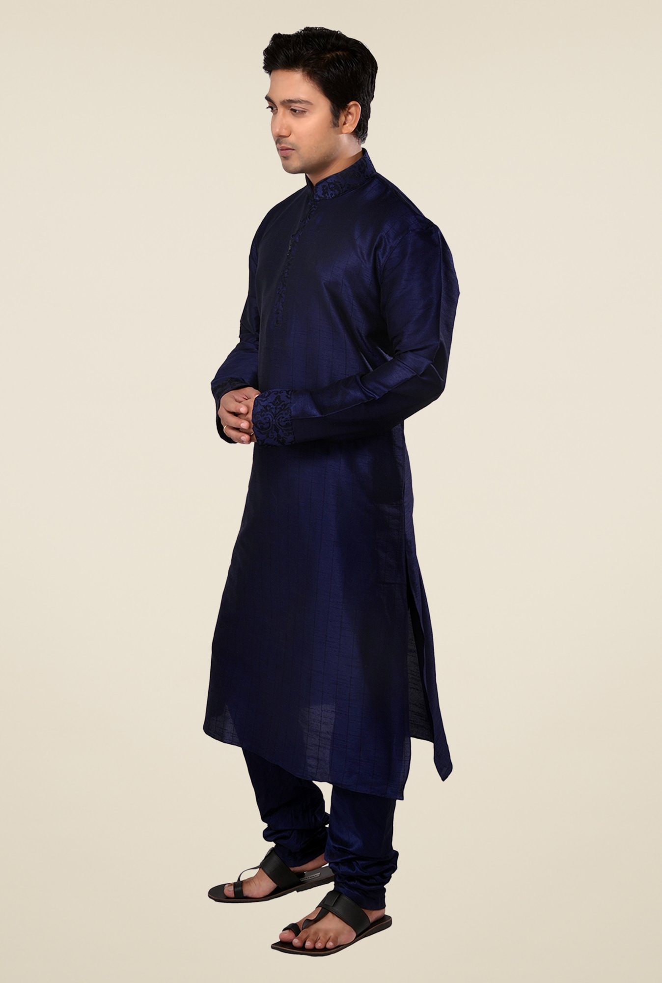 Manyavar Navy Striped Kurta & Chudidar Set