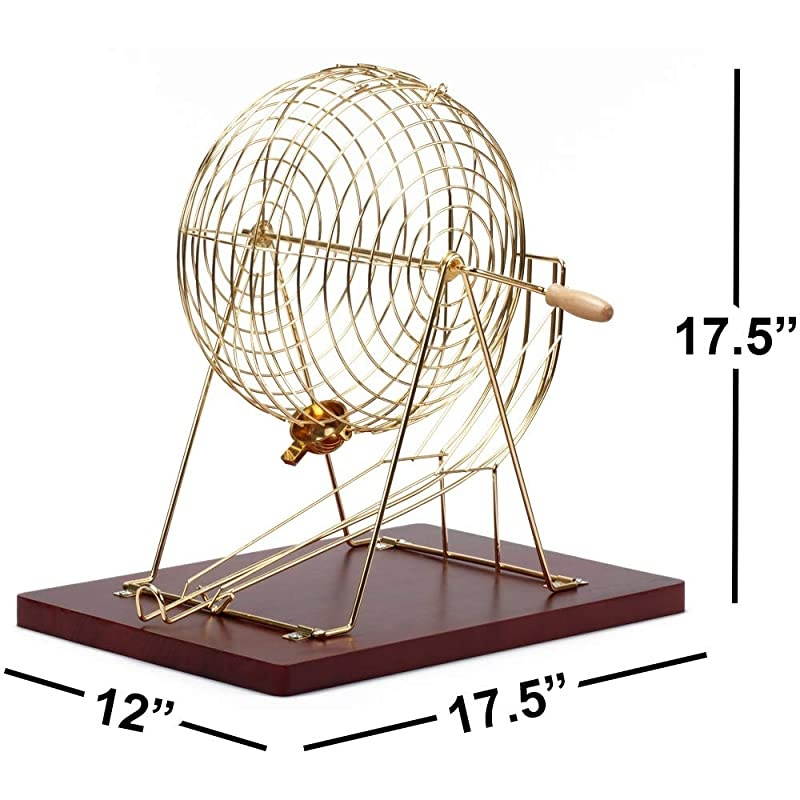 Bingo Game Set Including Extra Large Brass Bingo Cage 15Inch Ping Pong Style Bingo Balls Plastic Masterboard Wooden Base Cage Set