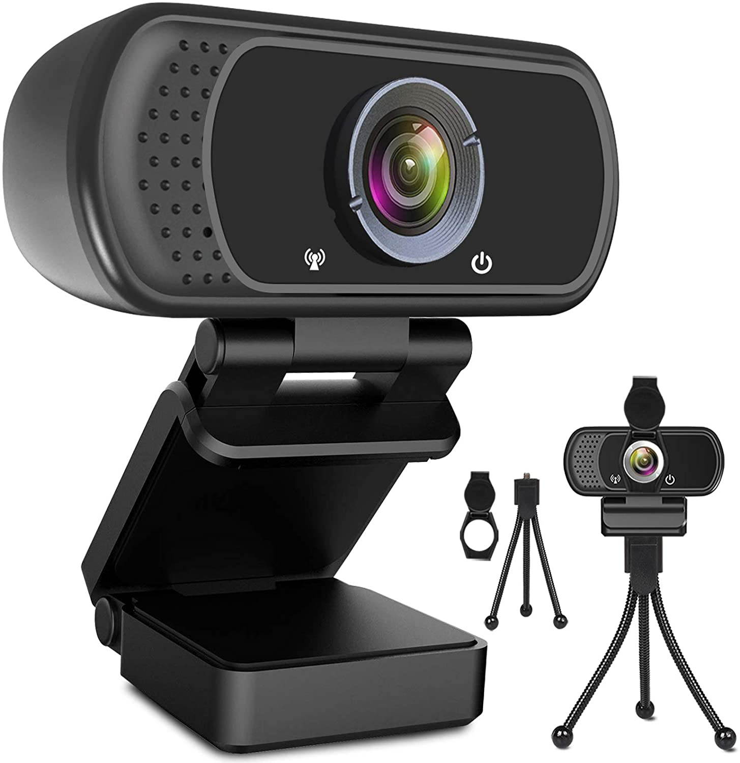Webcam HD 1080p Web Camera, USB PC Computer Webcam with Microphone, Laptop Desktop Full HD Camera Video Webcam 110-Degree Widescreen, Pro Streaming Webcam for Recording, Calling, Conferencing, Gaming