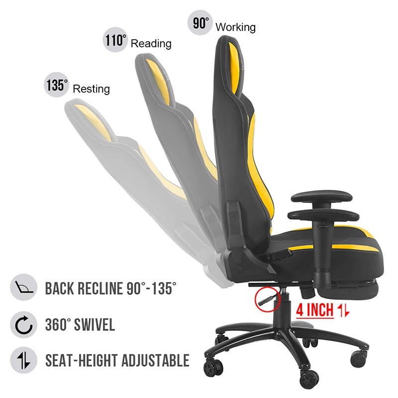 Eclife PC Gaming Chair Massage game chair/ergonomic design/office chair/Racing Style Gaming Chair/provide you with a comfortable game office environment (Yellow)