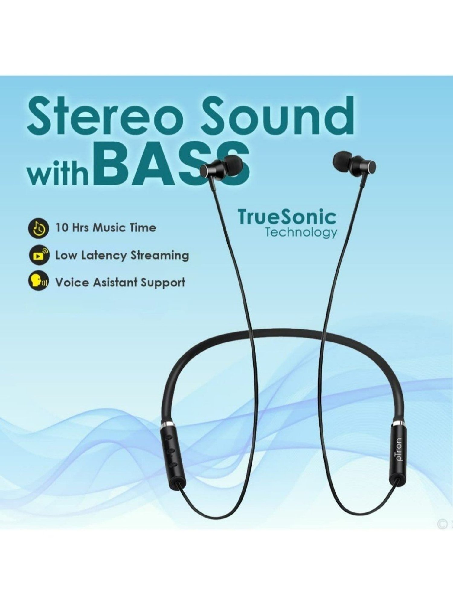 PTron Tangentbeat in-Ear Bluetooth 5.0 Wireless Neckband with Mic (Black)