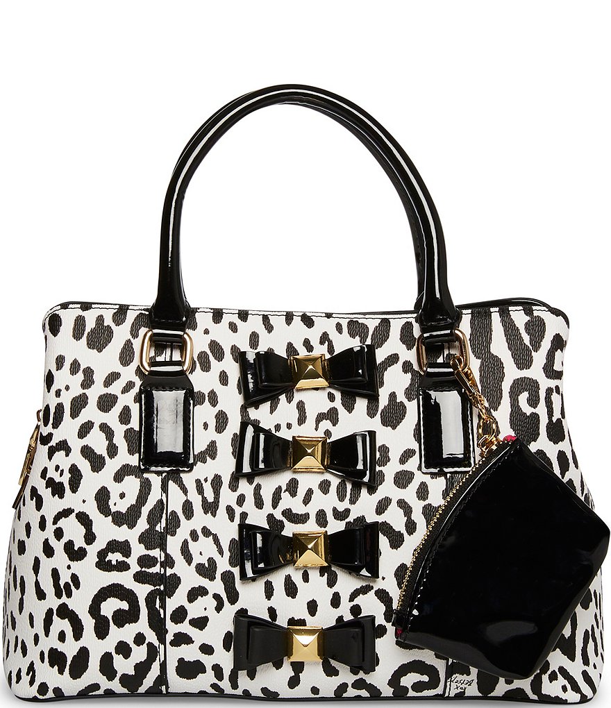 Betsey Johnson Snow Leopard Bow Satchel Bag