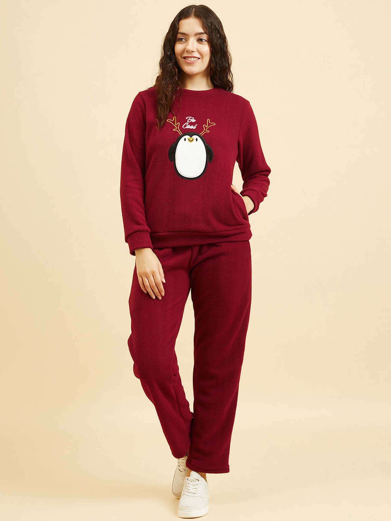 Sweet Dreams Wine Printed Pullover With Pants
