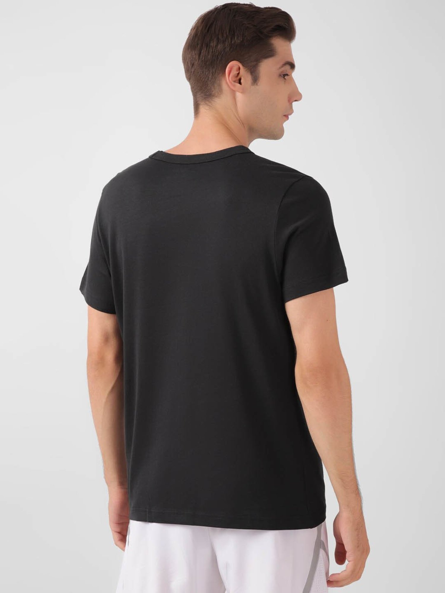 Reebok Black Cotton Regular Fit Printed Sports T-Shirt