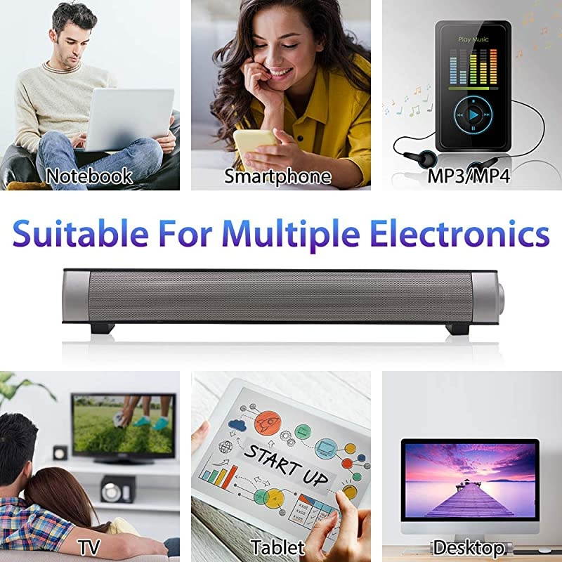 Theater Audio Sound Bar Wired Wireless OutdoorIndoor Bluetooth Stereo Speaker with Remote Control 2 X 5W Mini Sound bar Builtin Subwoofers for PhonesTabletsPCDesktop Projector