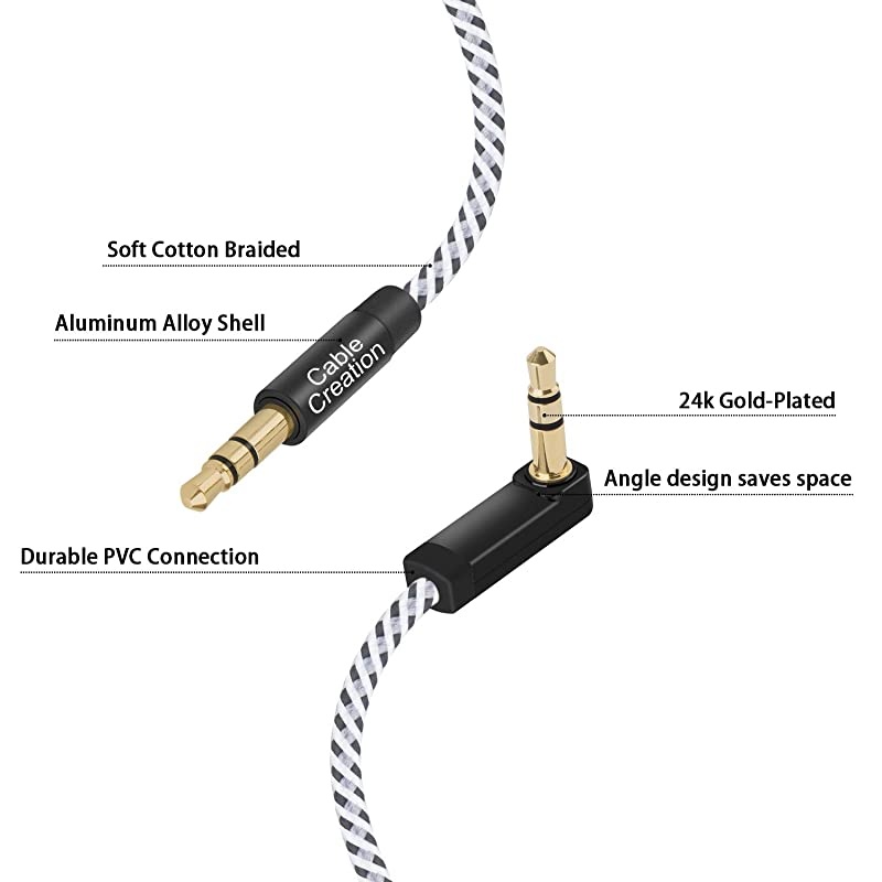 Auxiliary Cable 2Pack 15 Feet  Right Angle 35mm Male to Male Aux Cable with 24K Gold Plated amp Soft Cotton Braided for All Standard 35mm Audio Port