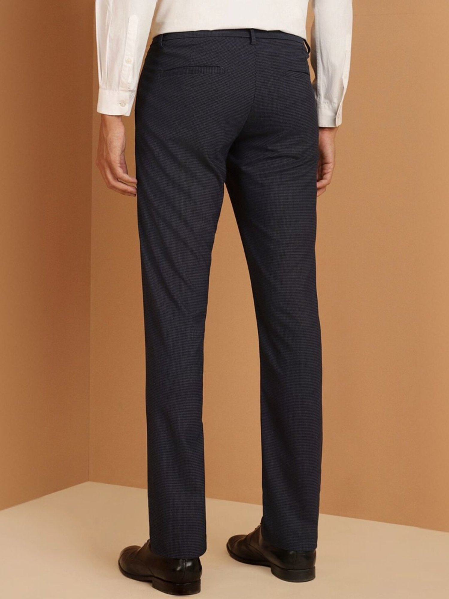 Allen Solly Navy Slim Fit Checks Trousers