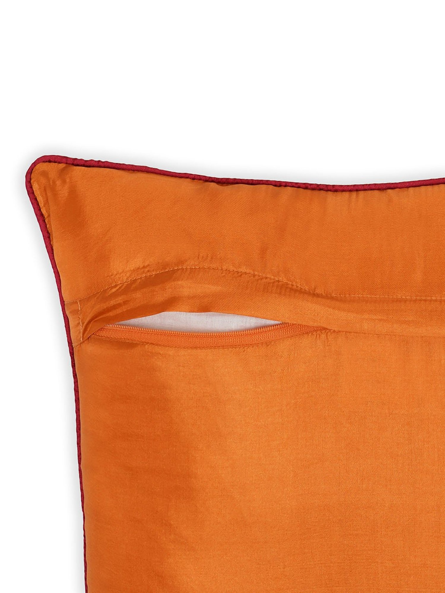 Pure Home and Living Orange Silk Embroidery Cushion Cover