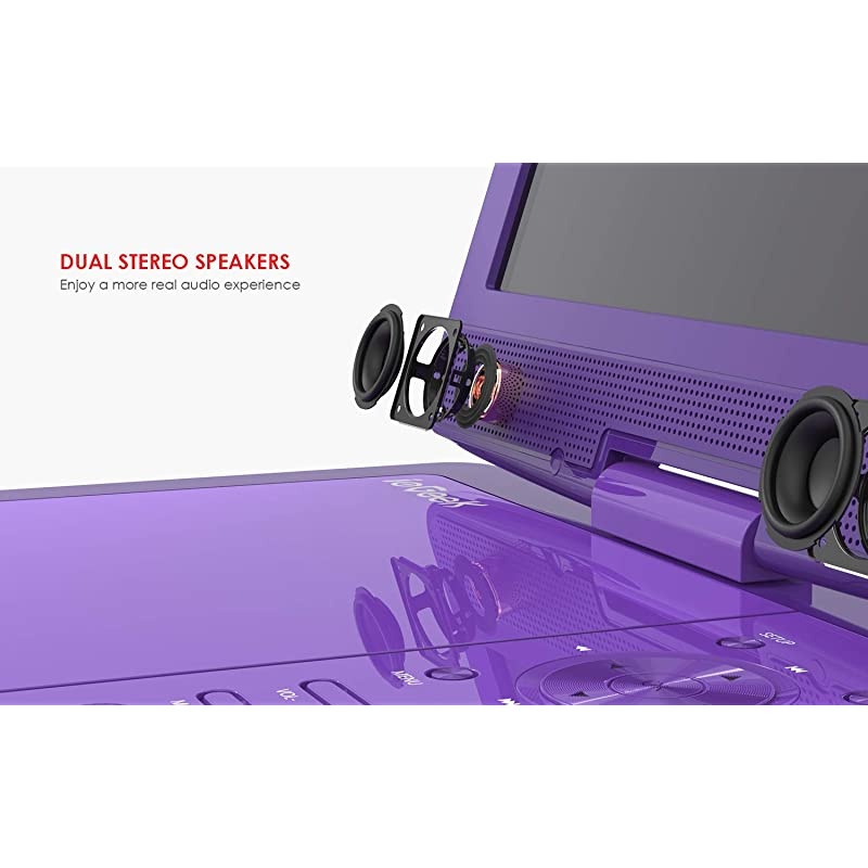 Portable DVD Player 12.5", with 10.1" HD Swivel Screen, Car Travel DVD Players 5 Hrs Rechargeable Battery, Region-Free Video Player for Kids Elderly, Remote Control, Sync TV, USB&SD, Purple