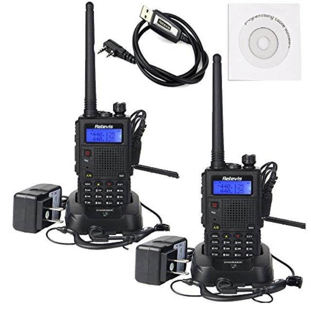 Retevis RT5 Dual Band Two Way Radio 7W 136-174/400-520MHz FM Scan VOX Car Charging Function Ham Amateur Radio(Back,2 Pack)with Programming Cable