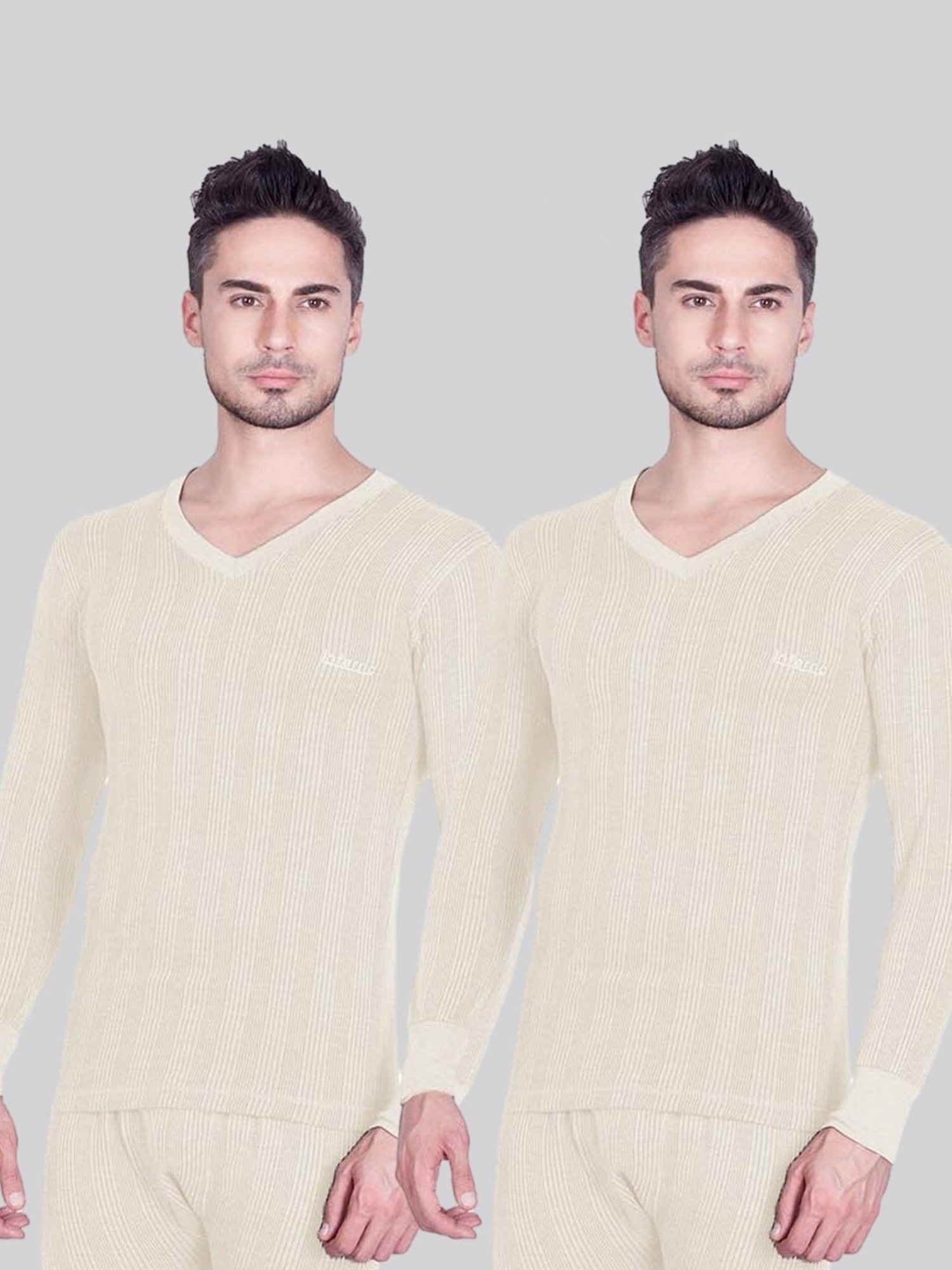 LUX Inferno White Skinny Fit Striped Thermal Top - Pack of 2