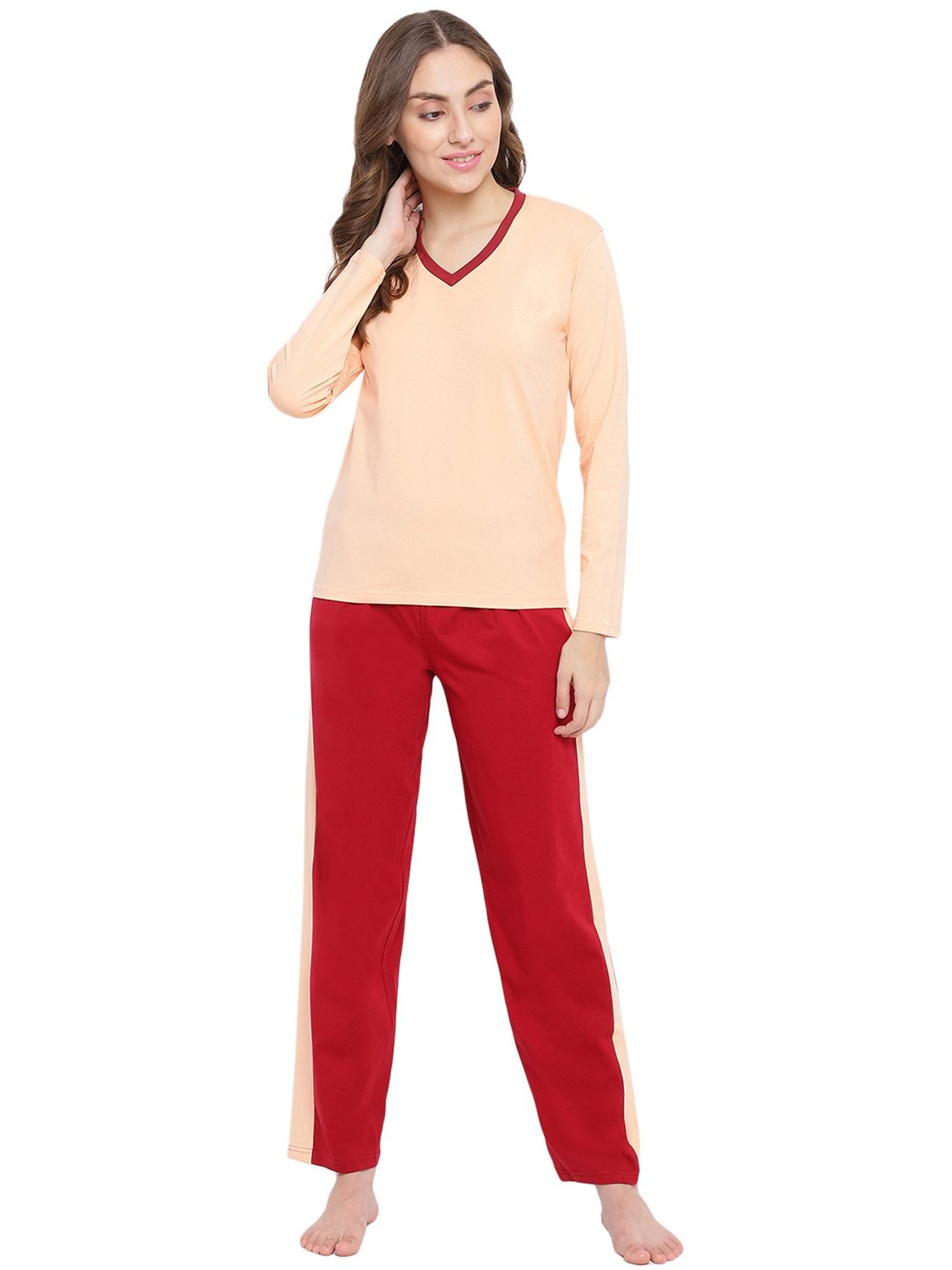 La Intimo Light Peach & Maroon T-Shirt With Pyjamas