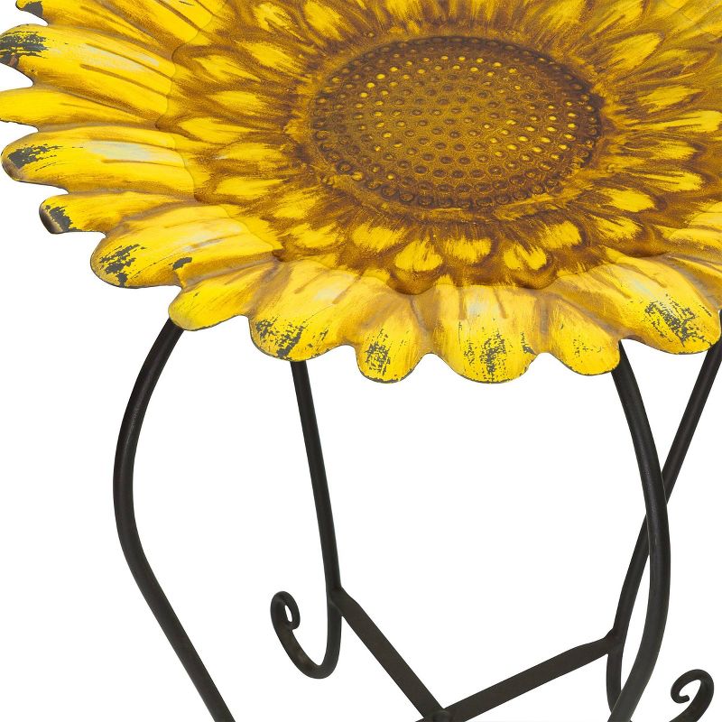 Alpine 19" Embossed Iron/Glass Sunflower Birdbath Yellow