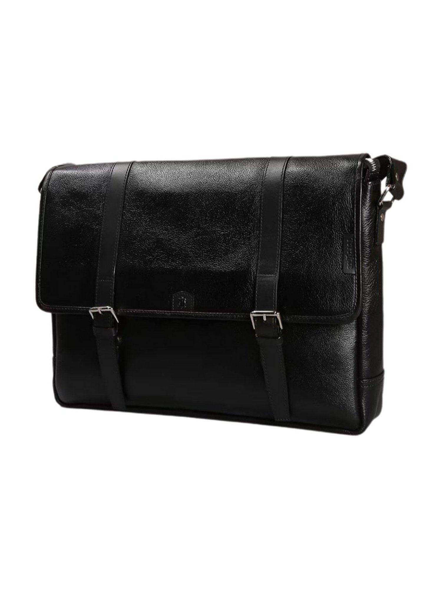 Tortoise PEDRO Black Leather Medium Messenger Bag - 15 inches