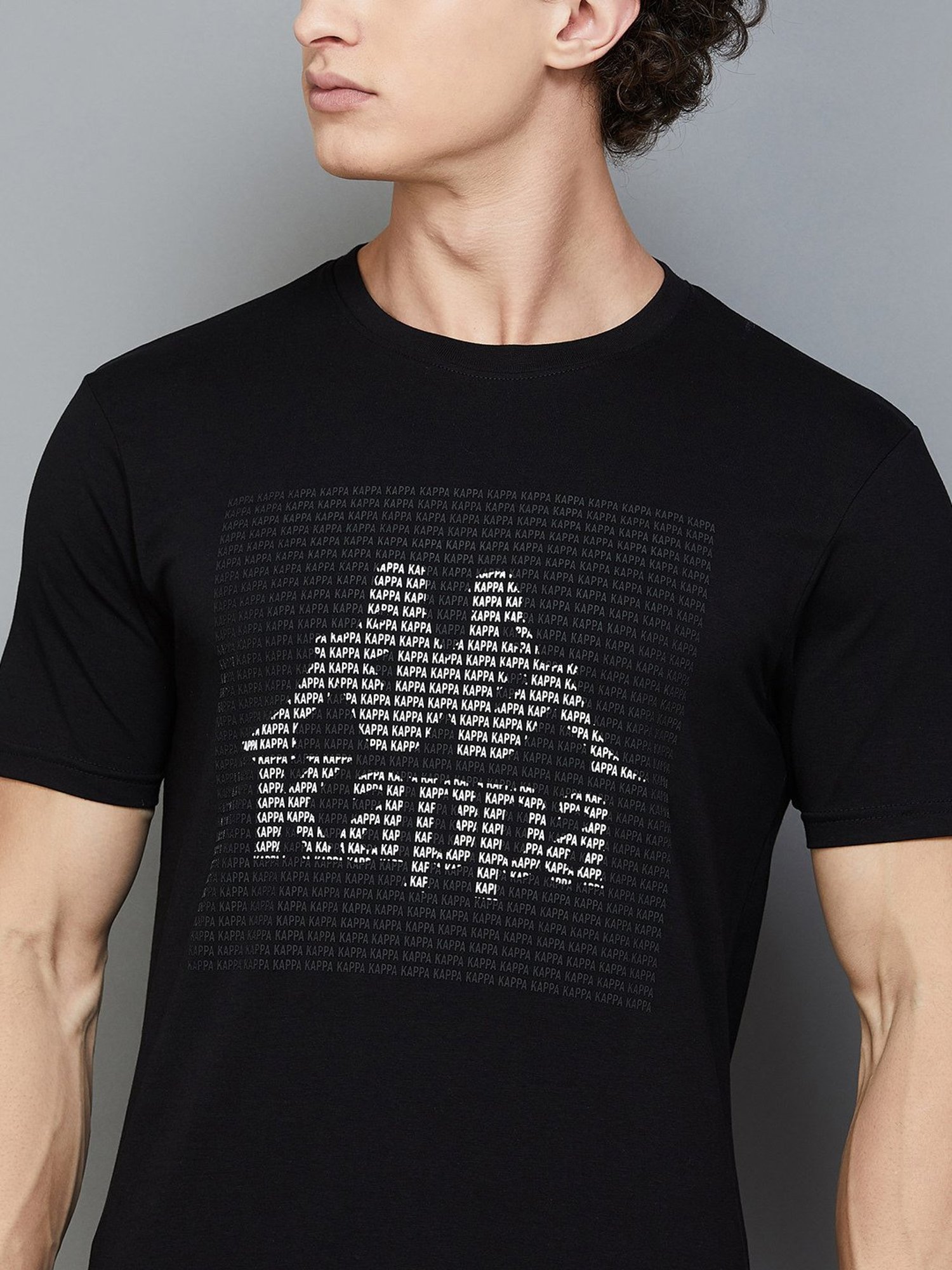 KAPPA Black Regular Fit Graphic Print Crew T-Shirt