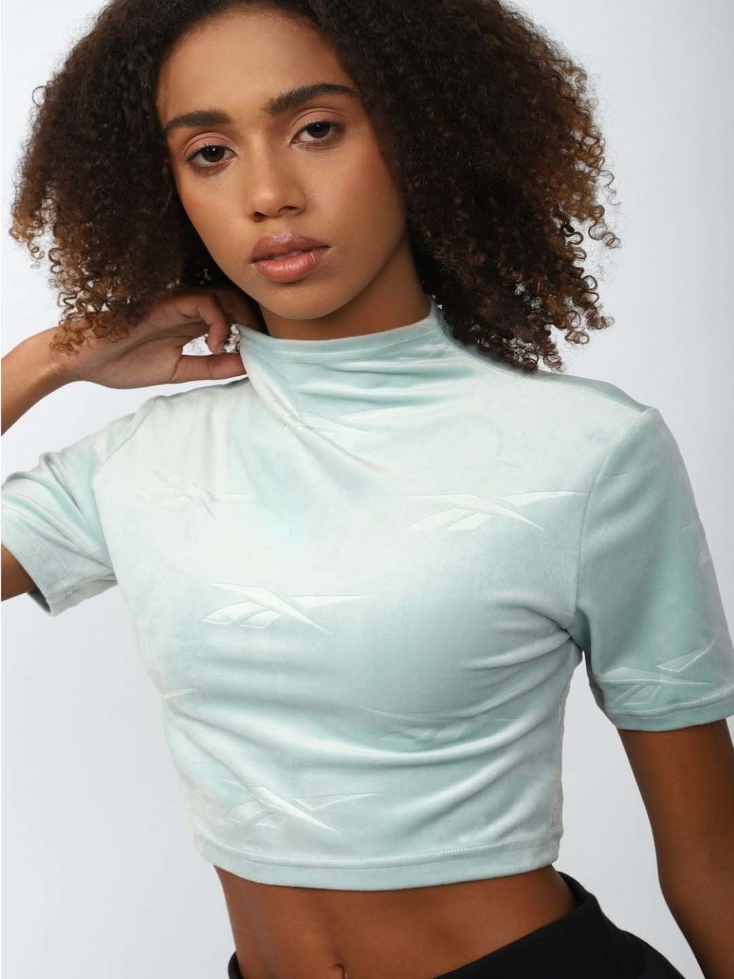 Reebok Blue Self Pattern Crop Top