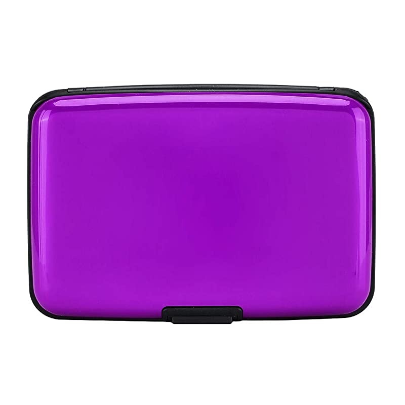 RFID Blocking Credit Card Protector Aluminum ID Case Hard Shell Business Card Holders Metal Wallet for Men or Women (Aluminum, Purple)