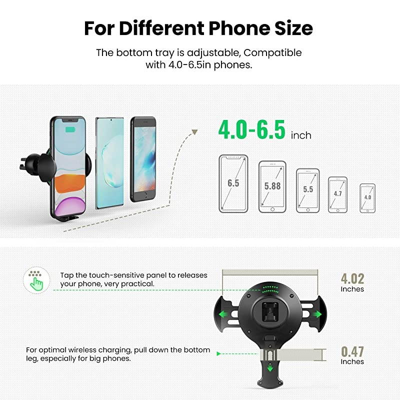 Wireless Car Charger,Automatic Sensor Car Phone Holder,10W Qi Fast Charging Auto-Clamping mount,Air Vent Dash for iPhone 11/11 Pro/11 Pro Max/Xs MAX/XS/XR/X/8/8+, Samsung S10/S10+/S9/S9+/S8/S8+