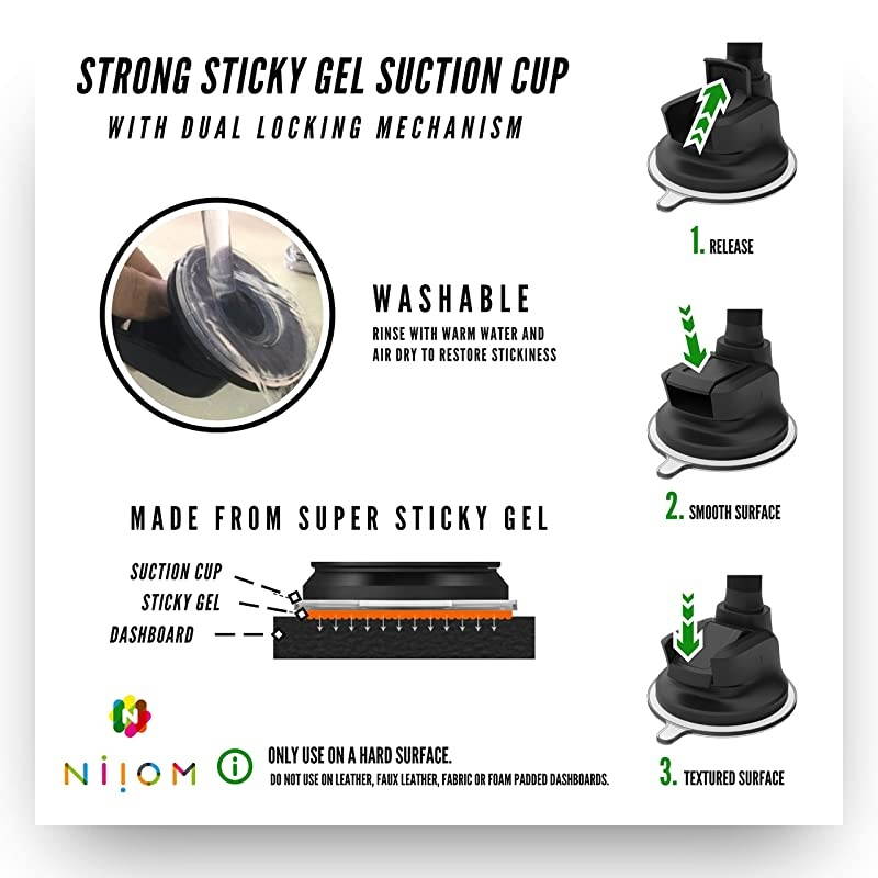 Cell Phone Holder Mount for Car ic w Super Stick Suction Cup for Dashboard or Windshield All Cellphone Models iPhone X 8 7 6 6S Galaxy S7 S8 Edge Google Pixel HTC One