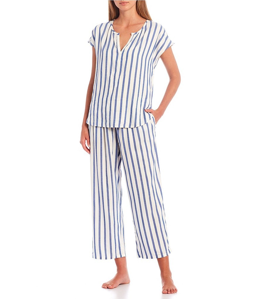 Nottibianche Yarn Dye Lurex Striped Woven Coordinating Cropped Sleep Pants
