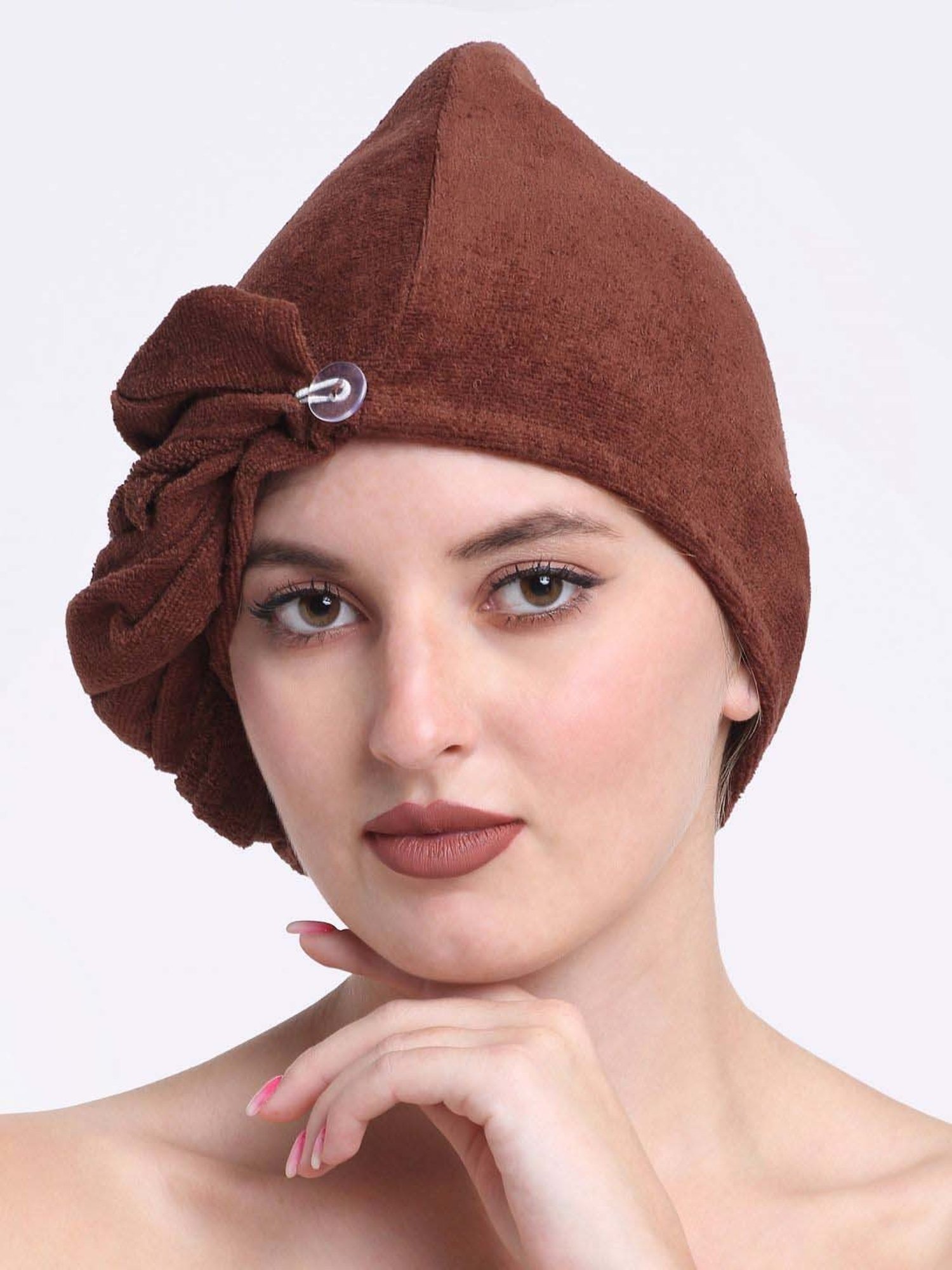 Creeva Luxury Brown Cotton 380 GSM Hair Wrap - Set of 2