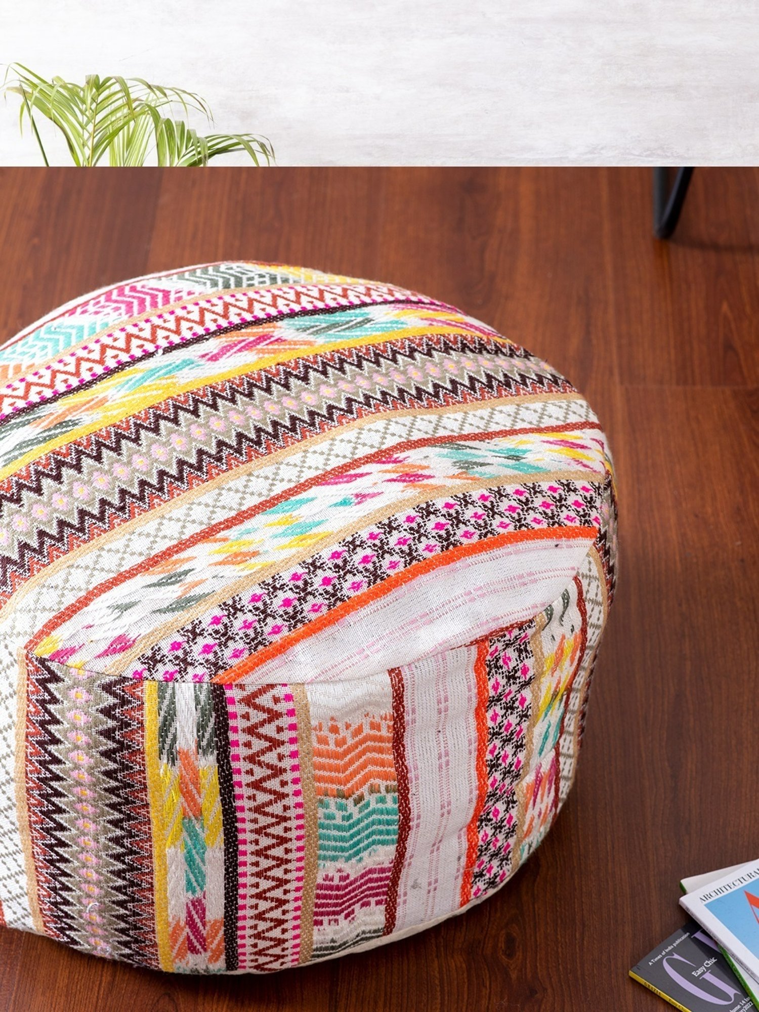 Nestroots Printed Multicolor Cotton Foot Stool Floor Cushions with Filler