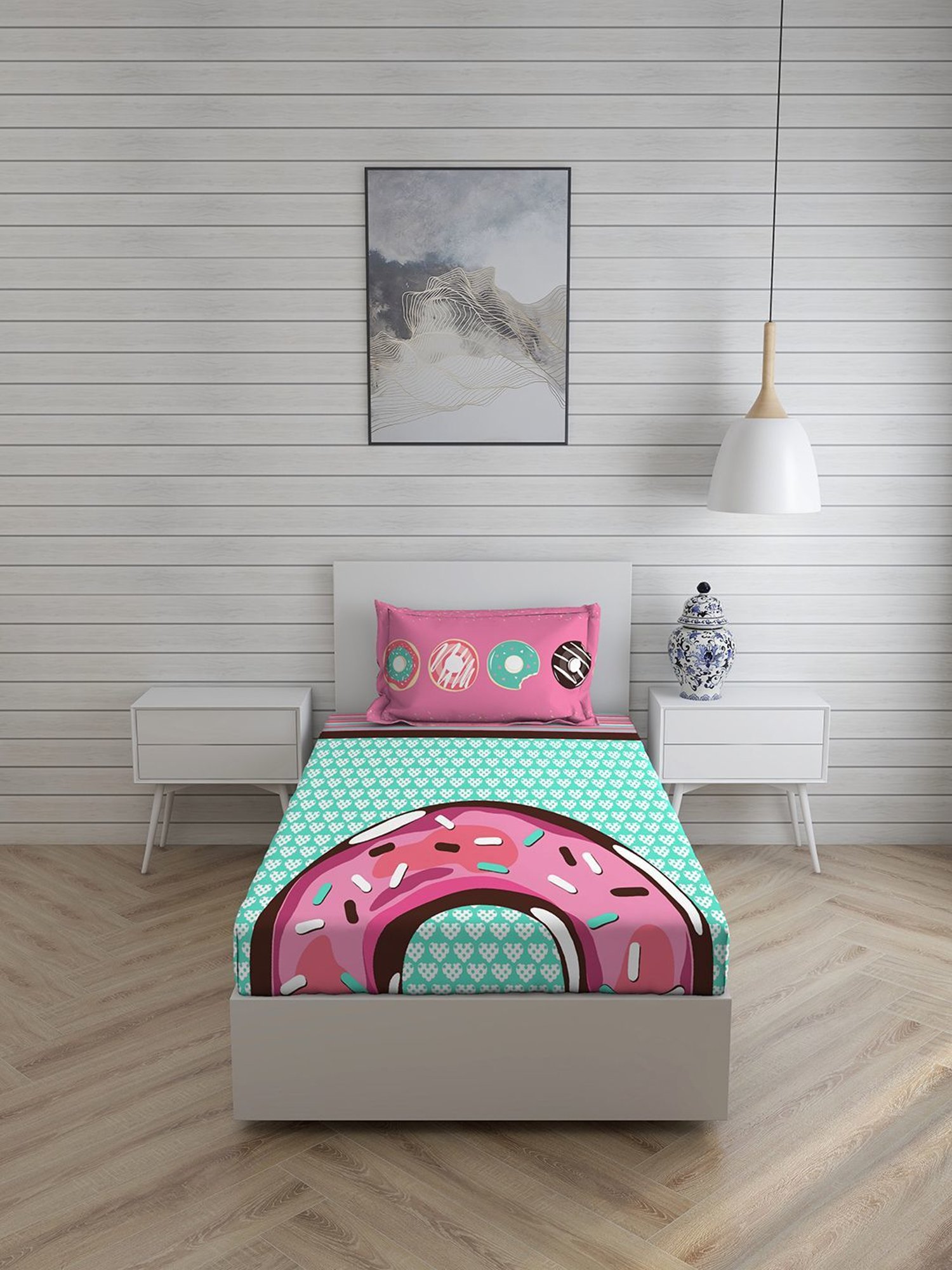 Boutique Living Rock & Room Geometric Blue 146 TC Cotton Single Bed Sheet with 1 Pillow Cover