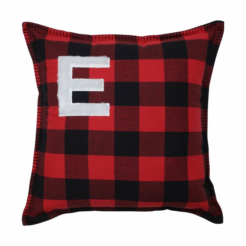 17"x17" Buffalo Plaid 'E' Throw Pillow Red/Black - Pillow Perfect